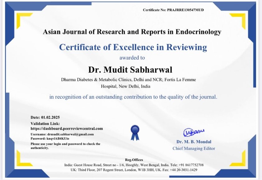 Best Diabetologist Award - Dr Mudit Sabharwal