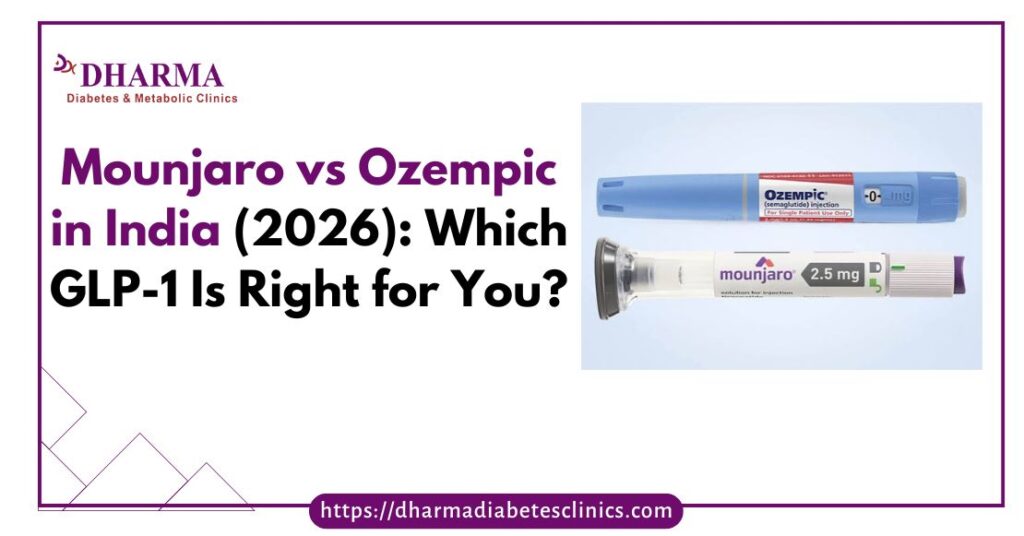 Mounjaro vs Ozempic in India 2026 comparison showing GLP-1 weight loss and diabetes injection pens for type 2 diabetes treatment
